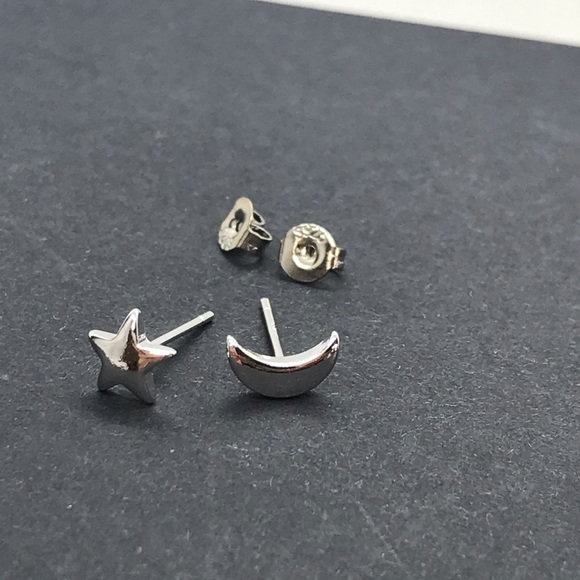 Sterling Silver 925 Star Moon Stud Earrings - Picture 3 of 3